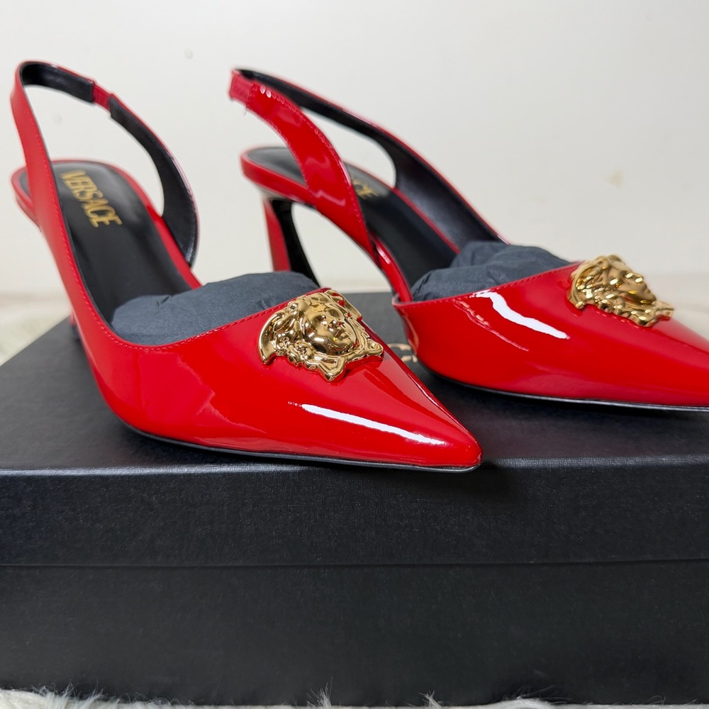Versace Dark Red Slingback Heels